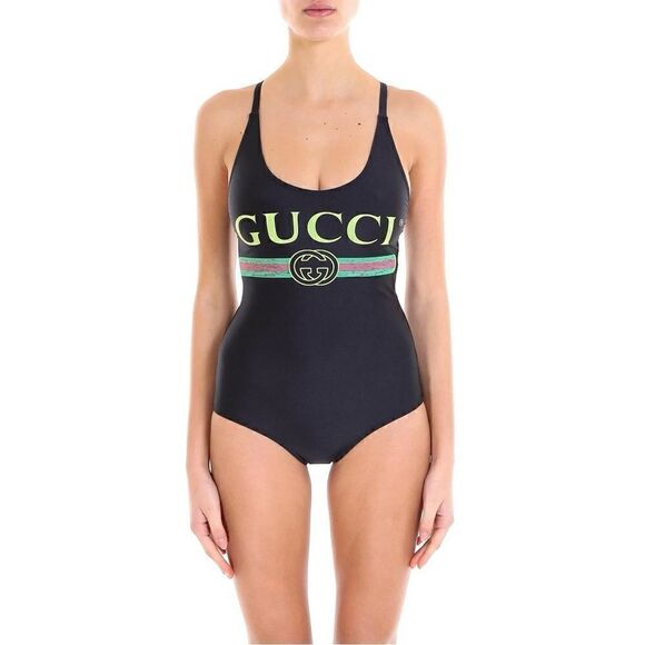 Gucci Sparkling Swimsuit with Gucci Logo in Black - Picture 1 of 11